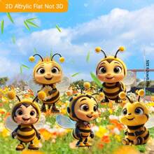 2D, 5 Stück süße Bienen Freunde Acryl Gartendekoration, Outdoor Dekorationen für Gärten, Rasenflächen, Topfpflanzen, Höfe und mehr, perfektes Geschenk, 2D flach