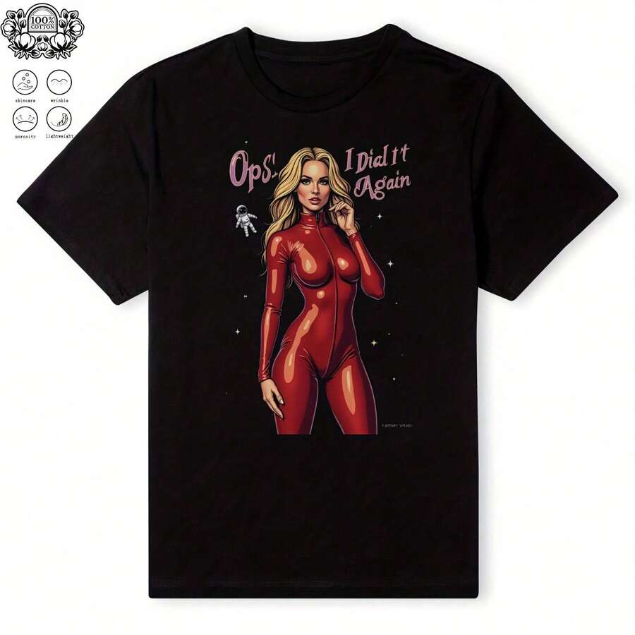 Oops I Did It Again T-Shirt Vintage  T-Shirt Vintage Style Britney Spear An Artist Singer  Y2k Apparel - Black - View 1
