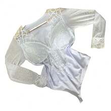 BIZANCING LUXURY BODYSUIT LONG SLEEVE PLUS SIZE TULLE LACE SLEEVE - White - View 1