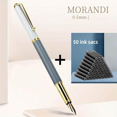 Beautiful Giorgio Morandi Fountain Pen With 50 Ink Pouches Sharp 0.5 Mm Calligraphy Students Adult Office High-End Gift Set For Men And Women School Supplies,Back To School