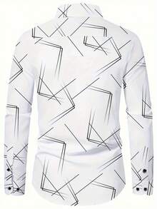 Men's Line Graphic Print Long Sleeve Formal Shirt,Fall