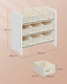 SONGMICS UGKR033W10 - Organizador de Juguetes para niños con 9 Cajas de Tela no Tejida, para habitación de niños y Sala de Juegos, Espacioso, 11.6 x 24.6 x 23.6 Pulgadas, Blanco Nube - Blanco - Ver 10