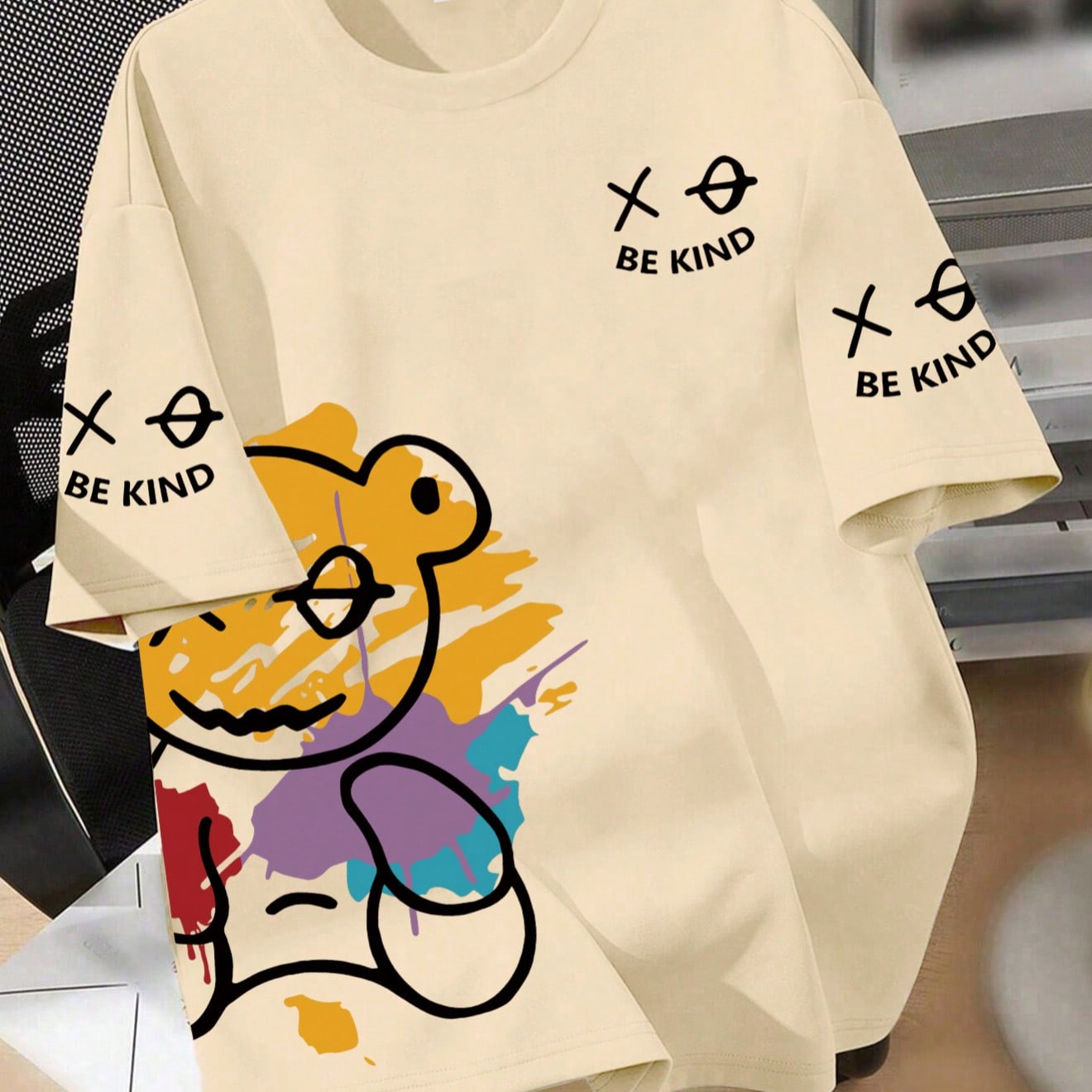 Camiseta de manga corta suelta y transpirable con gráfico de oso de graffiti callejero para adolescentes/niños, ropa casual de verano, tops para ni?