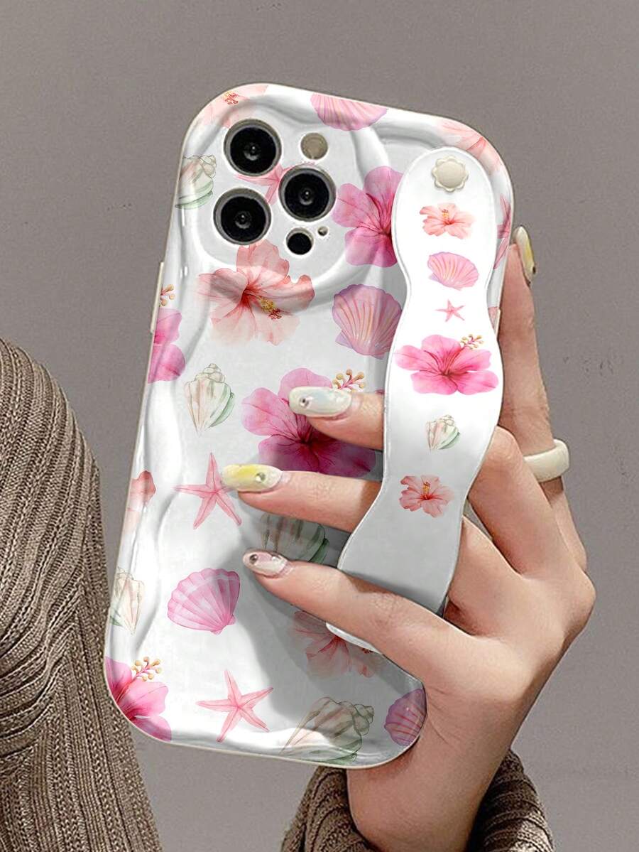 1 pieza Funda de teléfono con protección contra caídas de flores de moda con soporte, compatible con Apple y series - Multicolor - Ver 1