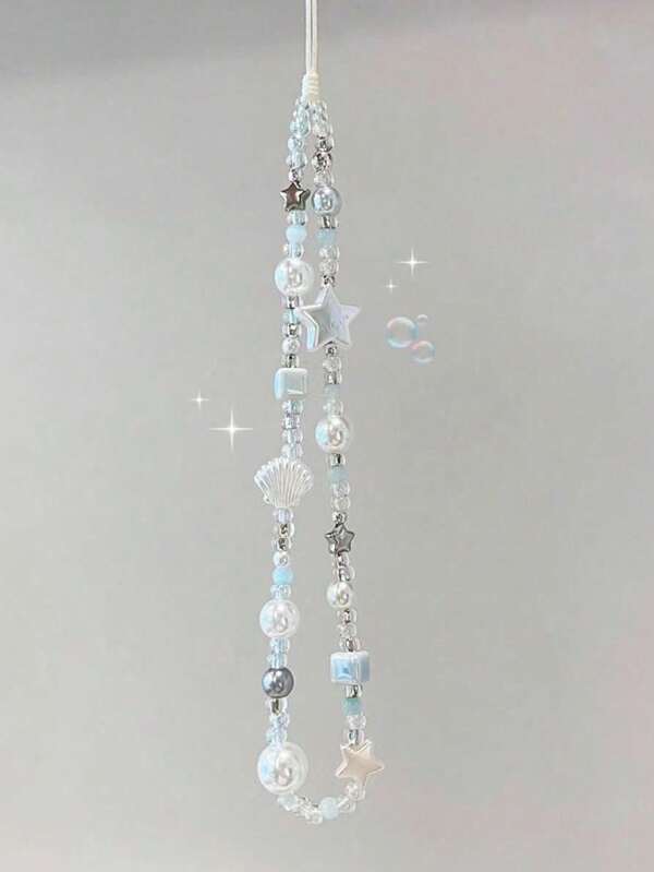 1pc Spring And Summer New Shell Stars Ocean Style Blue Gentle Series Diy Short Mobile Phone Lanyard Mobile Phone Charm Compatible Bag Pendant Key Chain Camera Ccd Lanyard Specially Designed For Women