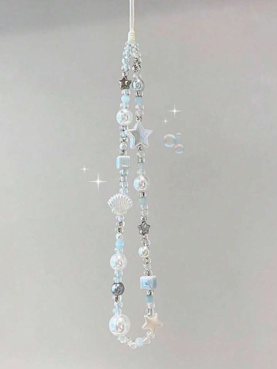 1pc Spring And Summer New Shell Stars Ocean Style Blue Gentle Series Diy Short Mobile Phone Lanyard Mobile Phone Charm Compatible Bag Pendant Key Chain Camera Ccd Lanyard Specially Designed For Women