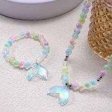 2 Peças/Conjunto Colar e Pulseira de Joias com Contas Coloridas de Sereia, Presente Feminino