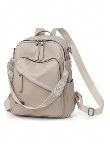 Fashionable Women's Travel Large Capacity 3-In-1 Backpack, Commuter Student Streetwear - Beige - View 5