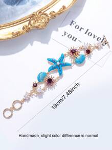 1 Stück modischer Dopamin-Luxus-Öltropfen-Stil Seestern & Jakobsmuschel Muschelschmuck-Armband mit Strass und Kunstperlen, geeignet für Geburtstag, Feiertage, Geschenk für Freundinnen, Freunde