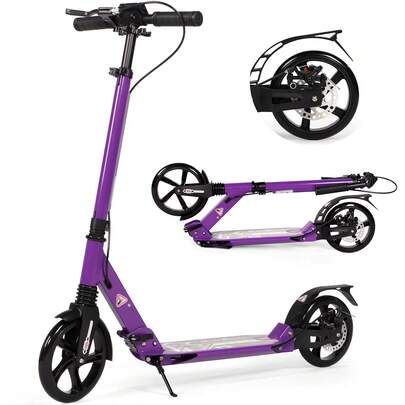 Kick Scooter For Ages 8-12, 200mm Big Wheels Scooter For Adults With Disc Brakes, Adult Scooters With Carry Strap And Double Shock Absorption, Foldable Scooters