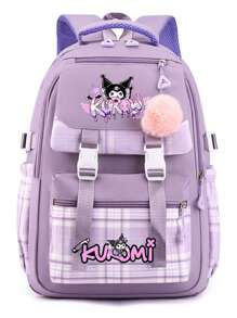 Mochila ligera de Cinnamon Dog de Sanrio - Bolso de mujer de gran capacidad con estampado de dibujos animados, de múltiples capas y usos, de nailon, color rosa brillante con patrón de animal, cierre con cremallera, lavable a máquina - Adecuado para la escuela, uso al aire libre y viajes