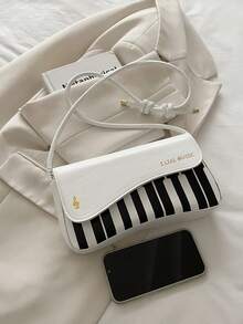 1 件时尚个性化钢琴键设计翻盖包女士单肩包斜挎包小方包时髦零钱包多功能轻便便携翻盖封口可调节肩带适用于日常通勤包适合旅行度假商务户外大学 - 白色 - 查看 4