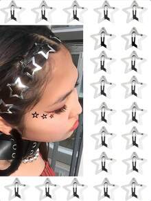 30 件星星发夹 2000 年代 Y2K 按扣发夹防滑星星发饰银色金属发夹适合女孩女士（可选均码 - 30 件）、爪夹、发夹、发夹 - 銀色 - 查看 5