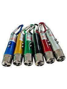 Kit com 06 Unidades de Mini Lanterna a Laser LED, Feixe de Luz Ponteiro 3 em 1 (06+LASER) Volta às Aulas - Multicolorido - Visão 4