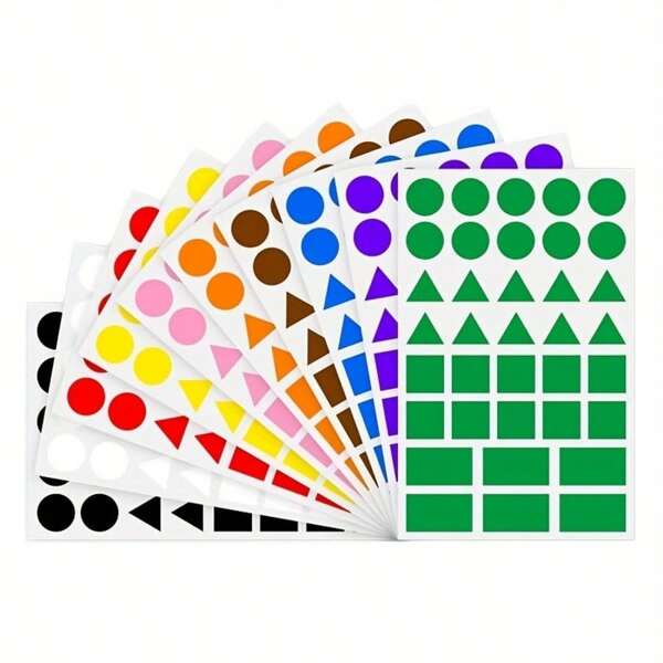 320pcs Geometric Shape Stickers, 10 Sheets, 360pcs Colorful Adhesive Labels, PVC Material, Round Dot Triangle Square Rectangle, Waterproof Self-Adhesive, DIY Puzzle Classification Stickers School Supplies,Back To School