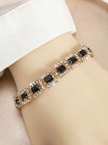 1 pieza Pulsera de cadena con piedra rectangular de circonita cúbica de varios colores rodeada de rhinestones, ajustable para que las mujeres la usen a diario, en vacaciones, fiestas, bodas, como regalo