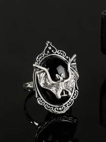 1pc Punk Style Dark Night Ghost Witch Ring, Vintage Fashion Halloween Party 3D Resin Ghost Pattern Ring