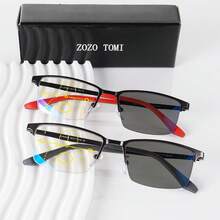 光致变色渐进多焦点阅读眼镜，金属柔性半框双光眼镜，防蓝光，视野清晰，男女通用 - 白色 - 查看 10