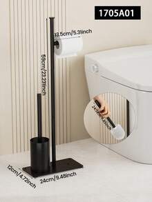 1 cái giá đựng giấy vệ sinh đứng màu đen kèm chổi cọ, giá đựng giấy vệ sinh hiện đại có kệ chứa đồ, giá để cuộn giấy vệ sinh thẳng đứng, phụ kiện phòng tắm, dụng cụ phòng tắm - màu đen - Xem 12