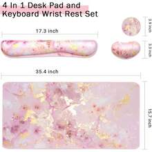 Large Mouse Pad Desk Dad, 4-In-1 Keyboard Wrist Rest Pad & Wrist Support Mouse Pad Set, Extended Desk Pad Waterproof Desk Home Office Study Game-Blue Marble - Đá cẩm thạch vàng hồng - Xem 3