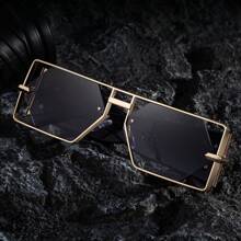 1pc New Arrival Fashion Square Hollow-Out Sunglasses For Men, Retro Casual Street Style, Elegant High-End Metal Frame Sunglasses, UV Protection Suitable For Daily Wear, Sunglasses For Men