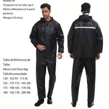 Conjunto de Impermeable y Pantalón de Lluvia Laboral de PVC Grueso Doble Capa, Contra Tormentas, Sombrero con Doble Visera, Alta Reflexividad - Negro - Ver 4