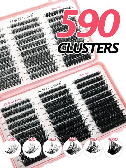 ARISON 590 peças de Cluster de Cílios 30D-100D 9-18mm Preto DIY Cílios Postiços, Ferramentas Profissionais de Extensão de Cílios, Cílios de Olho de Gato, Design Natural e Grosso, Ferramentas de Maquiagem