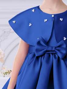 Young Girl Beaded Bow Party Dress Set, Colorful Blue Princess Dress, Suitable For Children's Birthday Gift, Party, Performance, Wedding Flower Girl, Holiday Celebration - Blue - View 7