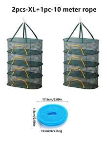 1pc/2pcs Multi Functional Drying Net, Clothes Drying Net, Household Vegetable Drying, Fish Drying, Foldable Drying Net, Layered Drying Basket,Bring A 10 Meter Drying Rope