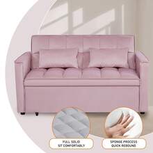 3 In 1 Convertible Sleeper Sofa Bed, Futon Couches For Living Room With Side Pocket | Adjustable Backrest| Velvet Fabric | Pull Out Couch | Love Seat Sofa| Sectional Sofa Bed| 2-Seat Sofa Bed - 粉色 - 查看 5