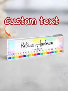 1pc Personalized Teacher Desk Sign, Teacher Acrylic Block Name Plate, Teachers Gifts Acrylic Plaque, Teacher Desk Decorations For Office School Supplies, Back-To-School Gift - Multicolor - View 8