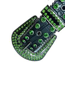 1 pieza Cinturón con patrón de cocodrilo negro y verde, con cristales incrustados, estilo punk callejero, adecuado para uso diario, fiestas, ropa de calle en otoño, accesorios de otoño-invierno, apropiado para adolescentes, jóvenes, hombres, uso casual, al aire libre, deportivo, vacaciones, regalos de graduación, cumpleaños, uso diario