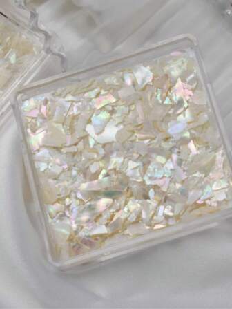 2 Cajas/1 Caja Fragmentos de conchas de la Bahía de Bohai, Chips de conchas cuadradas, Fragmentos de conchas de abulón de colores para arte de uñas, Diamantes de lámina blanca ultrafina para accesorios de uñas, Juego de joyas de uñas con fragmentos naturales de conchas de abulón de la Bahía de Bohai
