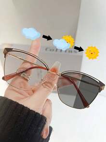 一副双色金属猫眼眼镜，复古甜美个性时尚电脑眼镜，可配近视镜片或透明镜片，户外变色时尚眼镜 - 彩色 - 查看 8