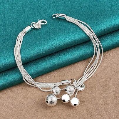 925 Silver Plated Smooth Matte Bead Bracelet For Women Wedding Engagement Fashion Jewelry