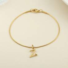1pc Stainless Steel Fine Round Snake Chain Bracelet For Women, With 26 Alphabet Friendship Bracelet, Elegant Accessory Gift For Graduation, Holiday, All Year Round