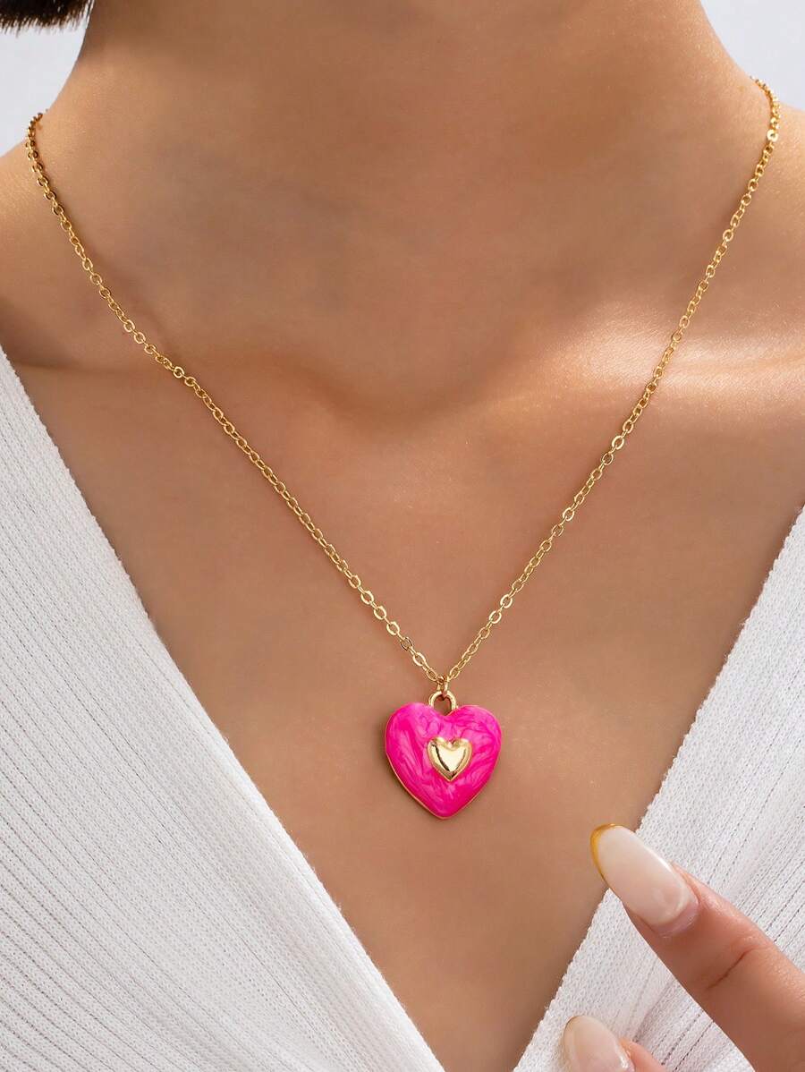 1 pièce Collier pendentif en forme de cœur de dopamine mignon et doux, polyvalent et adapté pour être porté par les femmes