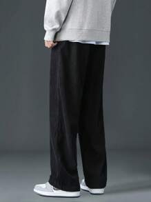 Pantaloni dritti da uomo in velluto a coste, comodi e casual, con vestibilità ampia, di colore unito, versatili, adatti per la primavera e l'autunno