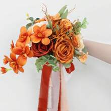 Bridal Wedding Bouquet - Artificial Silk Rose Bridal Bouquet, Retro Wedding Centerpiece Decor, Fake Flowers For Bridal And Bridesmaid, Wedding Party Decor