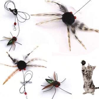 Cat Toys With Long Hanging Rope, Durable Replacement Heads For Cat Teaser Wand, Realistic Insect Toy For Interactive Play And Exercise, Exercise Tool For Indoor Kitten Play