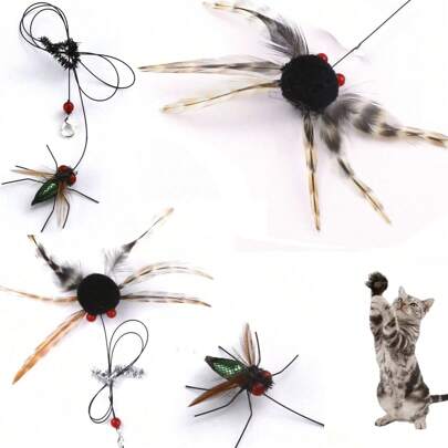 Brinquedos para gatos com corda longa para pendurar, cabeças de reposição duráveis para varinha provocadora de gatos, brinquedo realista para insetos para brincadeiras e exercícios interativos, ferramenta de exercícios para gatinhos brincarem em ambientes internos