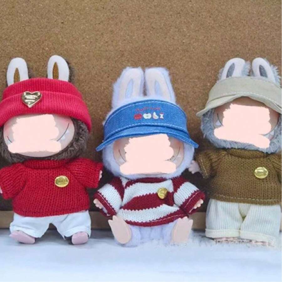 (仅娃娃衣服) 新款 17 厘米毛绒娃娃毛衣套装 适用于 娃娃 LBB 吊坠，时尚简约装扮 - 彩色 - 查看 1