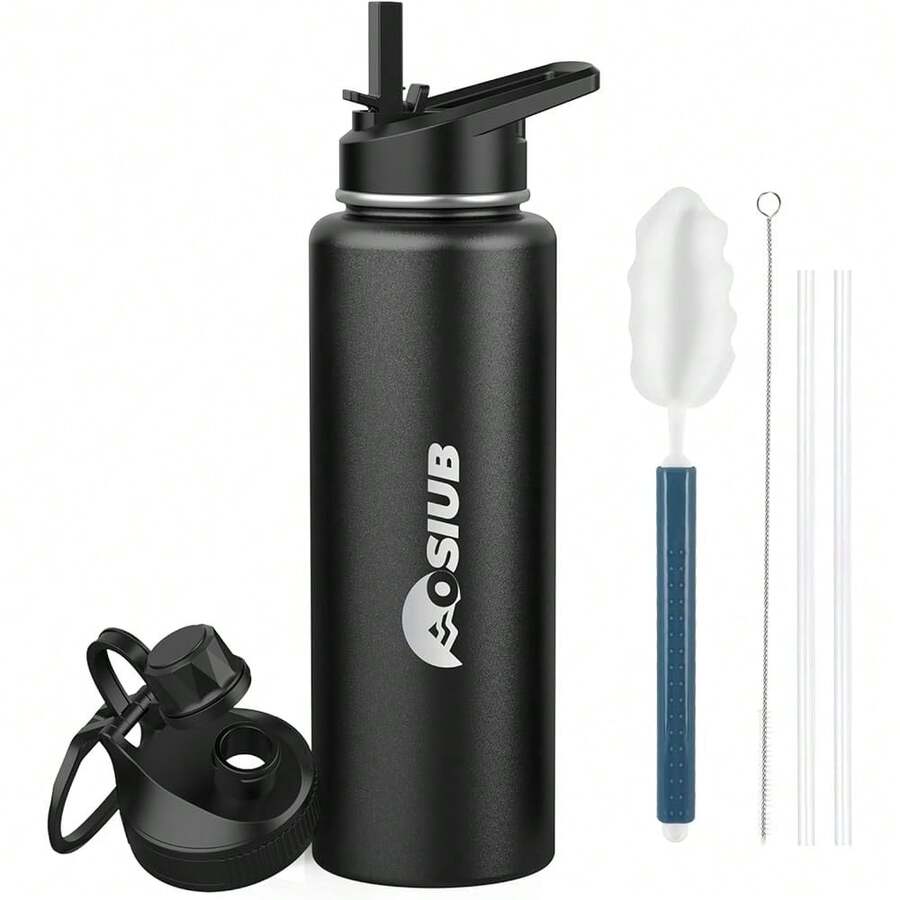 New-88 Insulated Water Bottle 40 Oz, Triple Wall Vacuum Stainls Steel(Cold For 48 Hrs),Le Proof & -, Water Bottle Drink-Through Lid & Flip Straw For Sports & Travel, Black - 黑色 40 盎司 - 查看 1
