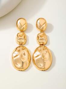 1 pieza Pendientes colgantes dorados con textura arrugada y asimétricos para mujer, estilo minimalista elegante apta para uso en la oficina y diario