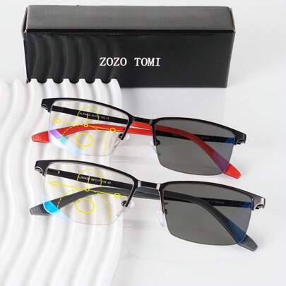 Óculos de leitura multifocais progressivos fotocrômicos, óculos bifocais flexíveis de metal com aro médio, antiluz azul, visão nítida, unissex