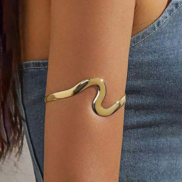 1pc Asymmetrical S-Shaped Adjustable Cuff Bracelet, Gold And Silver Snake Shaped Bangle Charm Bracelets For Women, Fashionable And Unique
