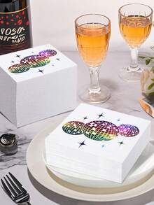 16pcs Disposable Silver Foil Embossed Disco Cocktail Napkins, Personalized 70s 80s 90s Party Supplies, Suitable For Birthday, Wedding, Graduation Party Decor, Restaurant, Bar, Birthday Cake Napkins, Bachelorette Party Decor, Bachelorette Party Favors, Bachelorette Party, Bridal Shower Favors, Wedding Guest Favors, Autumn Decor, Halloween Home Decor, Christmas Decor - Multicolor - View 4