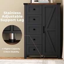 Farmhouse Dresser Storage Cabinet Chest Of Drawer For Bedroom, 5 Drawer Dresser With Barn Door, 48 Inch Tall Wood Dresser, Adjustable Shelves, Rustic, For Living Room, Entryway, Hallway - 黑色 - 查看 2