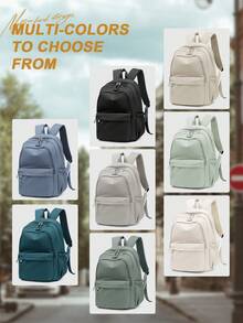 经典休闲背包/学院风背包，大容量女士笔记本电脑背包，轻便书包，男女通用，实用笔记本电脑背包，可装15.6英寸笔记本电脑 - 米色 - 查看 13