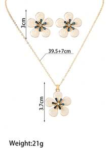 1 Paar Ohrringe & 1 Halsketten Set, modisches Legierungs-Strass-Email-Blumen-Design Ohrringe und Halskette Set, geeignet für den täglichen Gebrauch